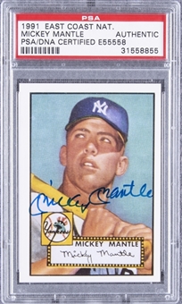 1991 East Coast National Mickey Mantle Signed 1952 Topps Reprint – PSA/DNA Authentic